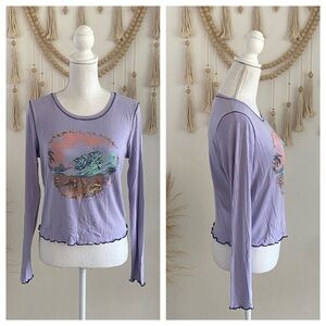 Y2K baby rib long sleeve tee lettuce edge cropped thermal shirt Hawaii large
